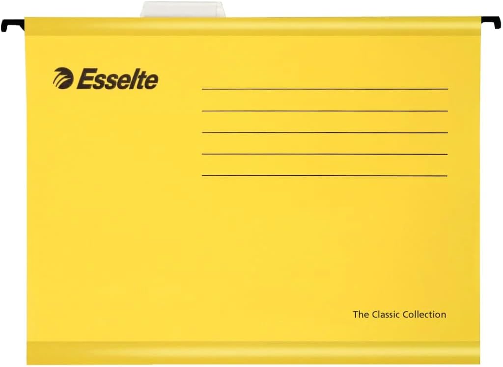 Esselte Klasik Askılı Dosya, A4, Sarı, 25'li Paket, Sekmeler Dahil, 90314