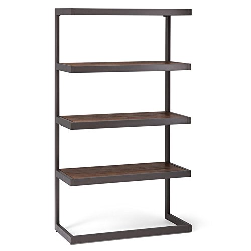 Simplihome Erina Solid Acacia Wood And Metal 66 Inch X 36 Inch Modern Industrial Bookcase In Rustic Natural Aged Brown With 4 Shelves, For The Living Room, Study And Office #TOP17