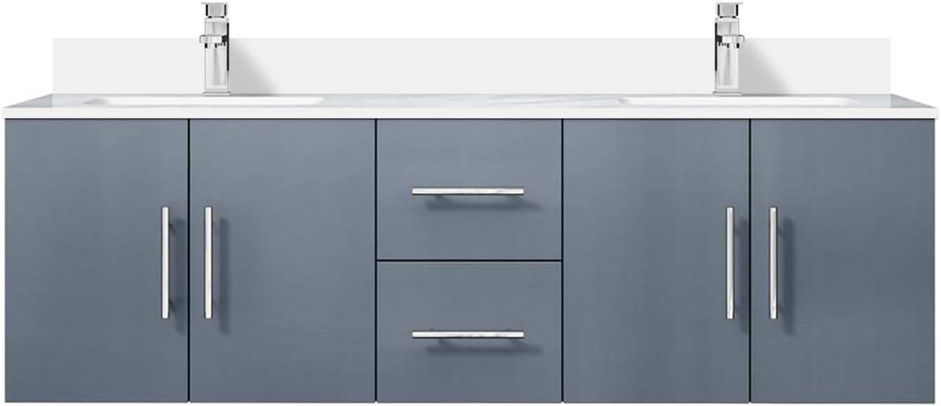 Geneva Dark Grey Bath Vanity Set w/Faucet 60"- Double/Cultured Marble Top