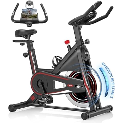 Exercise Bike, DMASUN Silent Magnetic Resistance Stationary Bike for Home with 330LB Capacity, Workout Bike with Comfortable Seat Cushion, Digital Display with Pulse Cover
