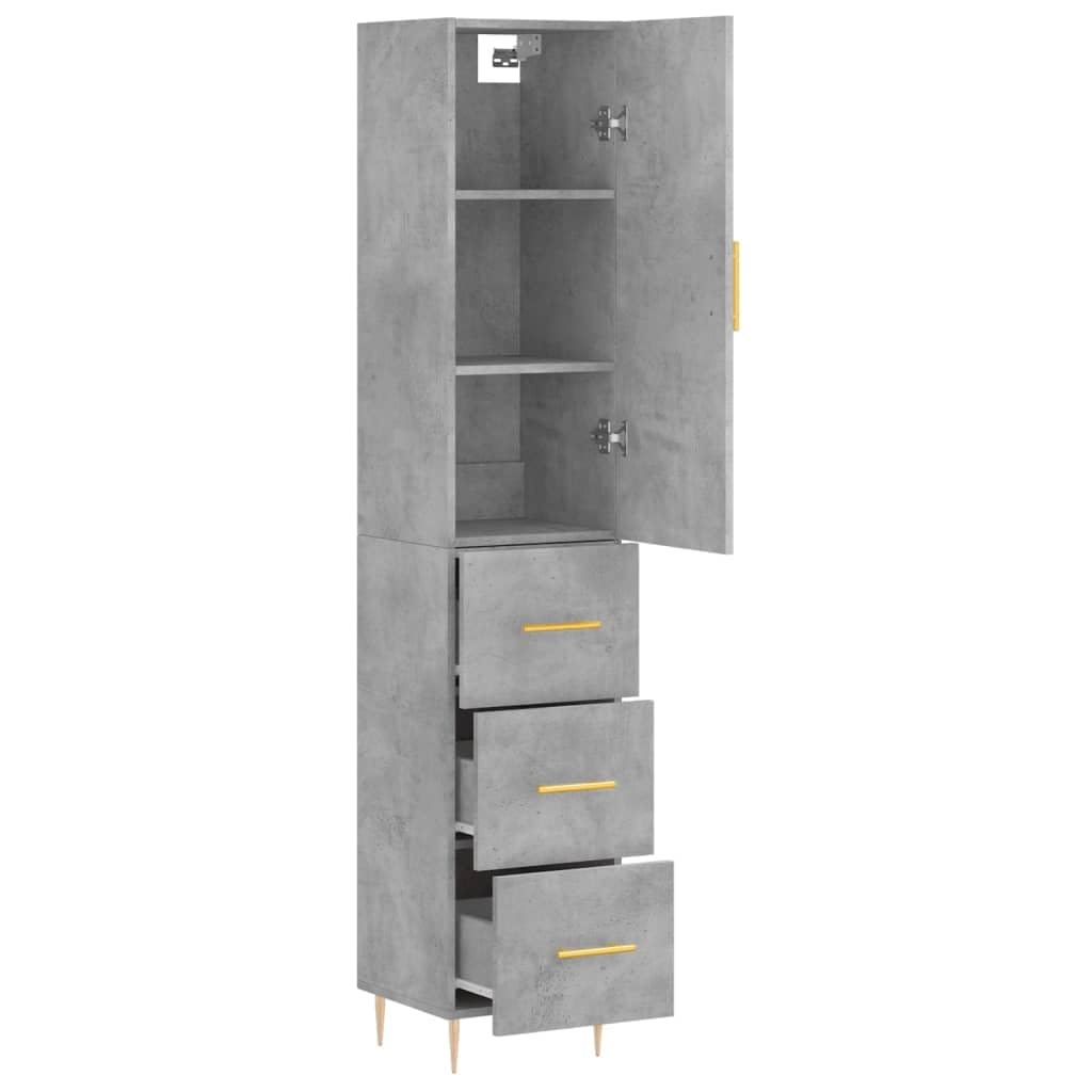 Générique Bufet wysoki szary betonowy 34,5 x 34 x 180 cm, szafka do przechowywania z drewna inżynieryjnego z metalowymi drzwiami i nogami, duża przestrzeń do przechowywania do organizacji codziennych