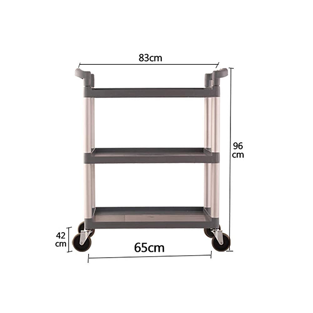 Chariot de service multifonction à 3 niveaux Capacité de 150 kg Chariot roulant gris pour hôtel, cuisine, traiteur, cabine d'avion 83 x 42 x 96 cm – Chariot utilitaire robuste
