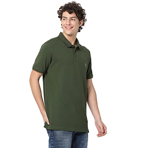 Image of Spykar Men's Slim Fit Polo Neck Half Sleeve Solid Casual T-Shirt