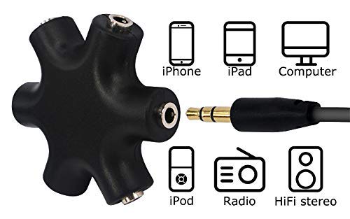 Onelinkmore Headphone Splitter, 5-Jack 3.5 Mm Audio Headphone Splitter Stereo Audio Headset Adapter, Audio Earbuds Earphones Plug 5 Way 1 Male To 4 Female Splitter With 3.5Mm Stereo Cable #TOP5
