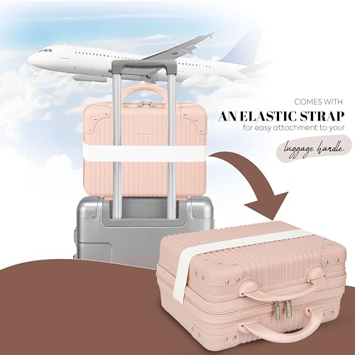 Image of Storite Mini Hard Shell Travel Luggage & Makeup Case Portable Carrying Suitcase Makeup Storage Box for Women Cosmetic Travel Toiletry Bag Hand Nailart case Vanity Cases for Girls (Tea Rose)