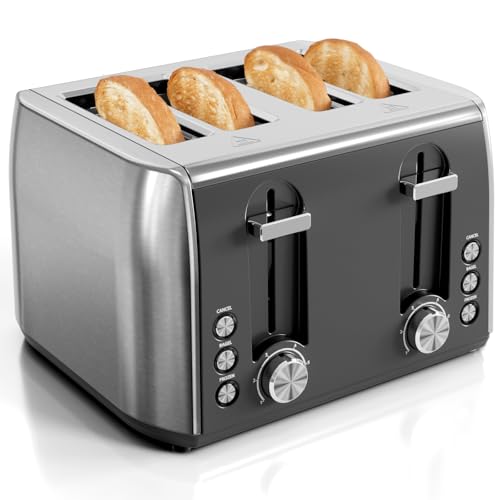 Electactic 4 Slice Toaster with Crumb Tray for Easy Cleaning, 6 Browning Settings, Self-Centering...