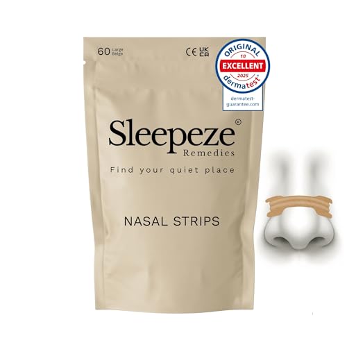 Nasal Strips Large x60 Beige, Dermatological Tested Snoring Devices, Nose Strips for Breathing, Anti Snore Devices, Snoring Aids for Men and Women, Helps Reduce Snoring Drug Free, Sleepeze Remedies