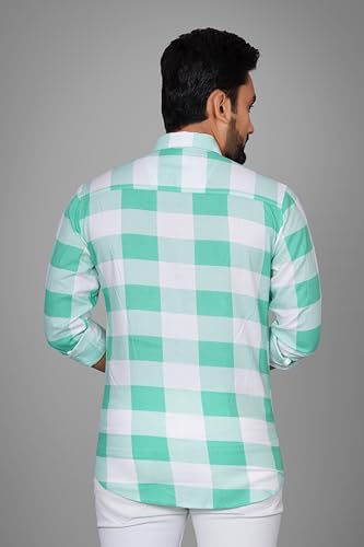 Image of Voroxy Men's Casual Checks Shirt with Pockets Cotton Blend Stylish Branded Checkered Pattern Formal Shirt & Regular Fit Full Sleeves and Spread Collar Style