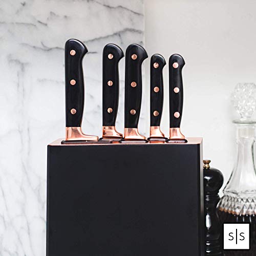 Copper Knife Set , A Knife Set with Sharpener Built-In , Upright 7-Piece Rose Gold Knife Set - Self Sharpening Knife Set With Block, Rose Gold Kitchen Accessories - Thumbnail 6
