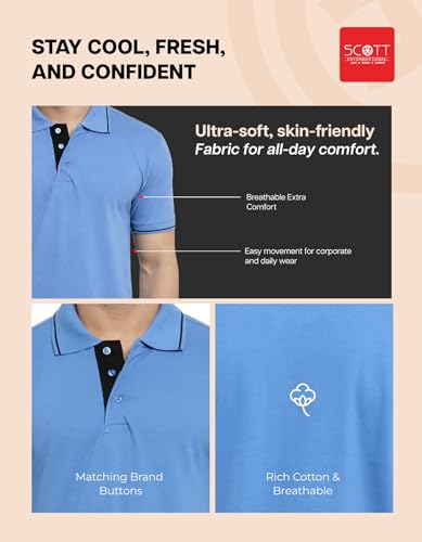 Image of Scott International Cotton Polo T Shirt | Collar Tshirts | Half Sleeves Plain T Shirt | T-Shirt |Tshirt for Men Stylish | Men's Tshirt