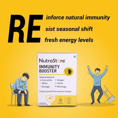 Image of NutraStore Immunity Booster Men & Women | 6 Veg Capsules (Pack of 2) | Vegetarian Immunity Support Capsules | Curcumin, Giloy, Amla, Moringa, Ginger, Orange & Piperine | Natural Defense Support