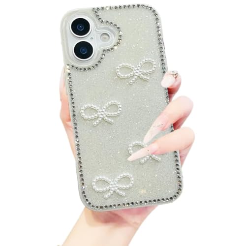 Image of DIZORO Compatible with (iPhone 17 Case)(2025), Luxury Diamond Cute with Bow Glitter Bling Case with Full Camera Protection Shockproof PC+TPU Glossy Shiny Back Cover Case for Girls Women (White)
