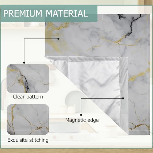 Image of Dishwasher Cover,White Grey Mable Reusable Dishwasher Magnet Cover,Decorative Gold Texture Magnetic Refrigerator Cover Front Panel Cover for Kitchen Decor 23x26 Inch