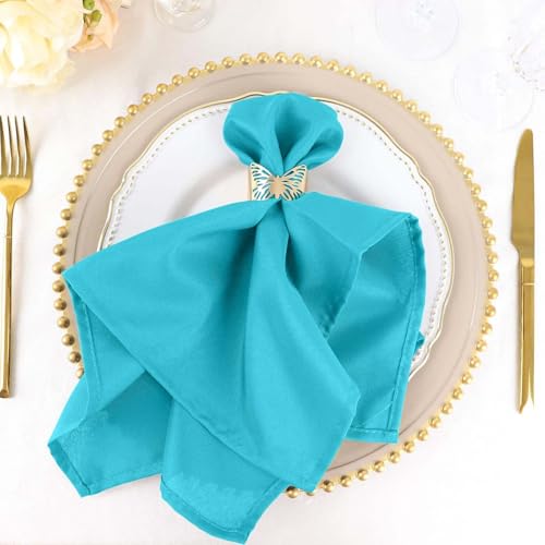 Efavormart Premium Cloth Napkins Set of 100, 20x20 Inch Turquoise Seamless Dinner Napkins, Washable Linen Table Napkin Cloth with Hemmed Edges for Weddings, Party and Banquet