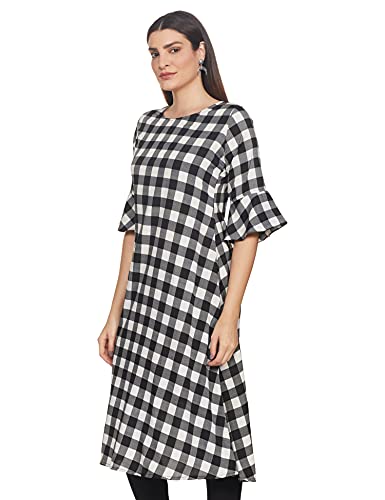 Image of Women's Crepe Printed A-line Kurti(ALC9099 Black XXL)