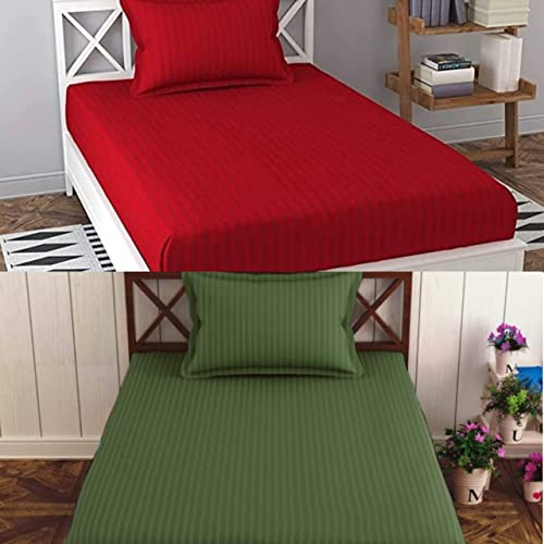 Image of Prime Collection 285 TC Combo Pack of 2 Single Sized (90x60) Satin Striped Bedsheet with 2 Pillow Cover Long Lasting Single Bedsheet for Hotel, Hospital and Home Use