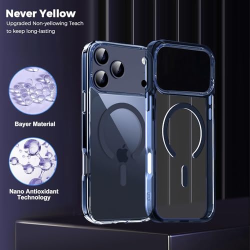 Image of VONZEE Translucent Clear Back Cover Compatible with (iPhone 17 Pro Case)(2025), PC Shockproof Scratch Resistant, Non-Yellowing, Support Mag-Safe Wireless Magnetic Charging - Blue|6.3''
