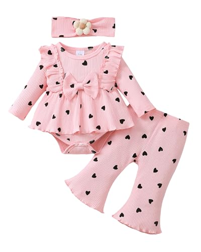 Image of Mioglrie Newborn Baby Girl Clothes Infant Fall Outfits Color Block Pants Set Baby Clothes for Girls 0 3 6 9 12 18 Months