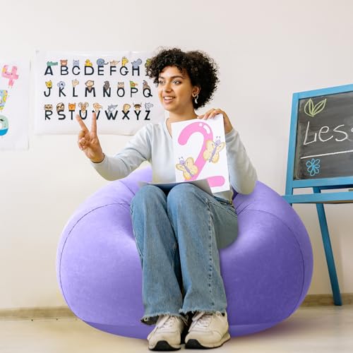 Image of Realspring Inflatable Bean Bag Chairs Outdoor Blow up Camping Chairs Inflatable Lazy Sofa Folding Portable Bean Bag Loungers Couch for Movie Night(Light Purple,2 Pcs)