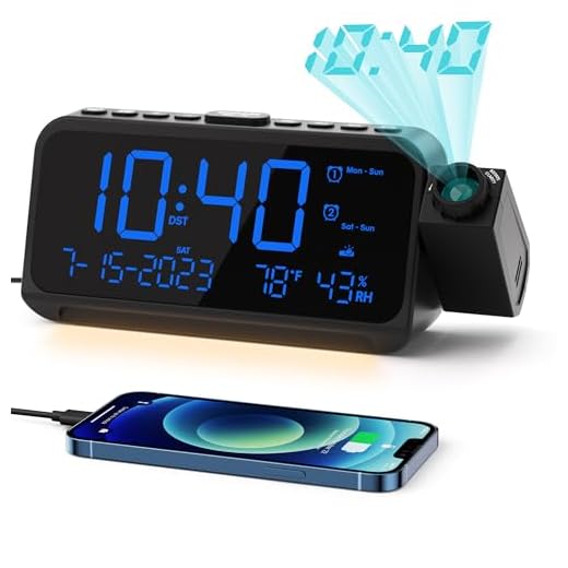 ROCAM Projection Alarm Clock for Bedroom, Digital Clock with Projector on Ceiling Wall, Projection Clock with 5-Level Dimmer, Dual Alarm with Weekend/Weekday Mode, Snooze, Temp, Night Light, USB Ports