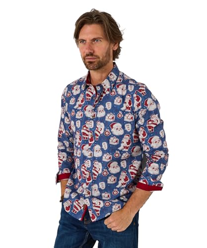 Joe Browns Mens Santa Novelty Printed Long Sleeve Shirt Regular Blue UK XL