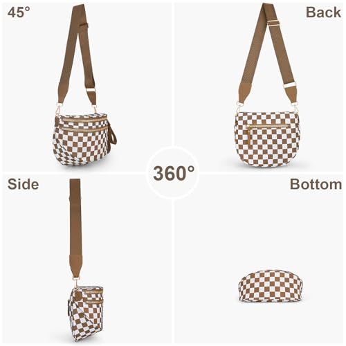 Image of Lushandy Bum Bag Checkered Crossbody Bag Mom Everyday Purse | Roomy Space, Wipe Clean, Wide Strap