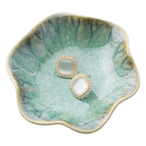 1 plateau à bijoux décoratif en céramique, petit plat pour bagues, bijoux, porte-clés, cadeau pour femmes et filles (vert + bleu vintage)
