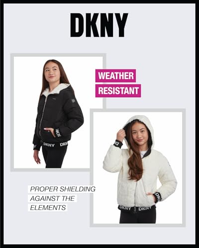 DKNY Girls' Hooded Puffer Jacket - Insulated Reversible Faux Fur Bomber Winter Coat - Quilted Outerwear for Girls (7-16)4