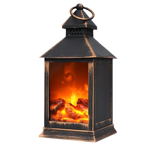 LED Fireplace Fireplace Lantern 4.1x4.1x9.8 inch Flameless LED Fireplace USB/Battery Powered Desktop Fireplace with Handle Portable Mini Fireplace for Indoor Outdoor