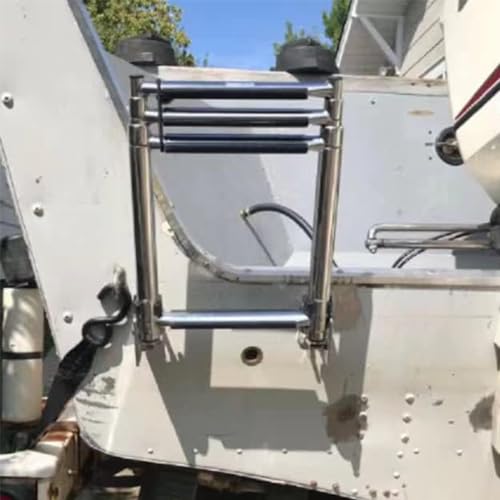 Mojiate Made Stainless Steel Boat Ladder 4-Step, Telescoping Transom Stepladder, Self-Lock Transom Mount Brackets, Rated to 400 Pounds