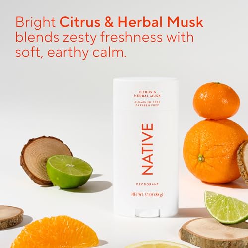 Image of Native Aluminum Free Deodorant, Citrus & Herbal Musk, Large Size Stick, 72 Hour Odor Control, for Women & Men, Contains Naturally Derived Ingredients, 3.1 oz