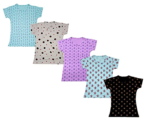 Image of KAYU Girls Cotton Full Printed Half Sleeves Tshirts (Pack of 5)