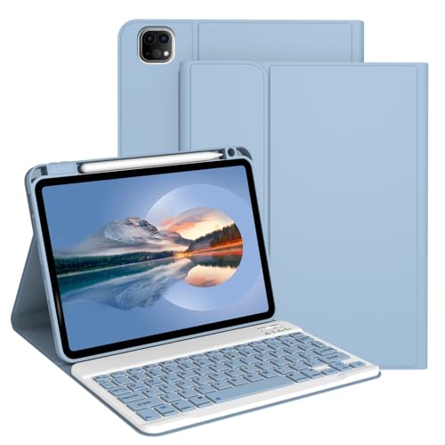 Divufus Keyboard Case for iPad Pro 11 Inch (M4) 2024 [Magnetic Detachable Wireless Keyboard][Support 3 System] Flip Stand Case with Pencil Holder for iPad 11” Pro 2024 (M4), Blue