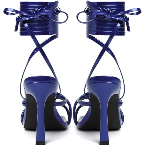 Image of Mostrin Womens Sandals Strappy Heels for Women Lace Up Square Open Toe Heels Tie Up High Heeled Sandals for Prom, Party, Daily Wear