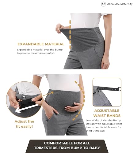 Image of Maternity Pants Work Over The Belly with Pockets, Womens Pregnancy Dress Pants Office Clothes Trousers Stretch Summer