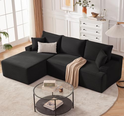 Image of Mangodan Cloud Sectional Sofa, Boneless Couch for Living Room, Modular Sectional Sofa with Deep Seat, Fluffy Comfy Couch with L-Shaped Chaise, No Assembly Required, Black