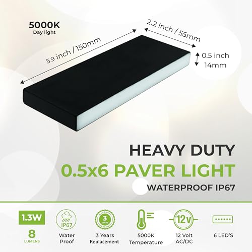 Image of LUMENGY Paver Light Slim 0.5x6 Inch Glare-Free 5000K Daylight Brick Lighting for Pavers, Walls, Driveway, Pathway & Garden, 12V Waterproof, Drive-Over Rated V2