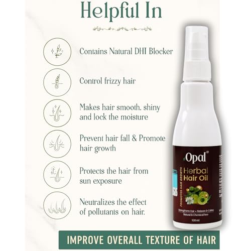 Image of Opal Herbal Hair Oil 100ml | Ayurvedic Hair Oil for Hair Growth & Hair Fall Control | Bhringraj, Brahmi, Amla | Hair Growth Oil for Men & Women | For Dry, Frizzy Hair & Dandruff | Natural & Chemical Free
