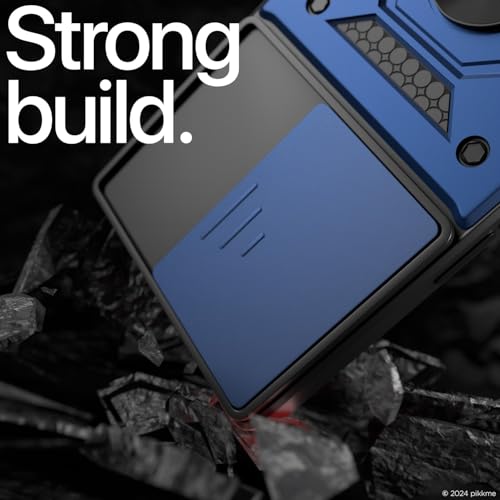 Image of Outlouders Back Cover for Vivo V30e 5G | D10 Tough Armor 360 Protection Case with Sliding Camera Shield & Ring Holder Stand Bumper Case (Blue)