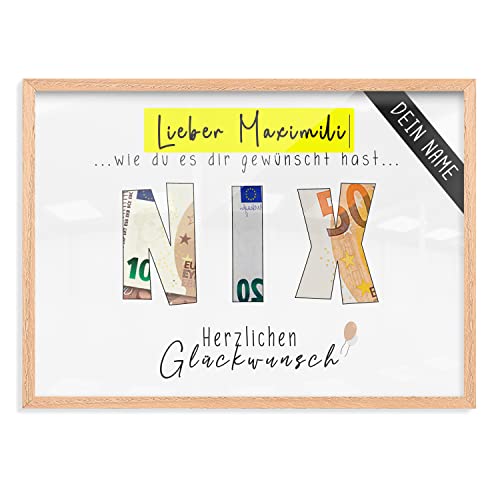 myDreamwork® Personalisiertes Geld Geschenk Geburtstag | Nix Geschenk | Personalisierte Geschenke Männer | Geschenke für Frauen - Wunscherfüller | Rahmen DIN A5 Cover