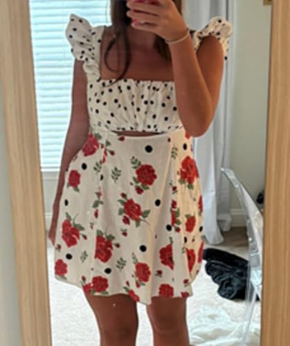 Image of NUFIWI Y2K Ruffle Hem Babydoll Mini Dresses Square Neck Spaghetti Strap Short Dresses Boho Flowy Patchwork Sundress Vocation