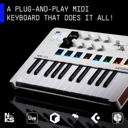 Image of Arturia MiniLab 3-25 Key USB MIDI Keyboard Controller With 8 Multi-Color Drum Pads, 8 Knobs and Music Production Software Included, Rose Quartz | 25 Velocity-Sensitive Slim Keys, 8 Rgb Velocity and Pressure Pads, 8 Encoders, 4 Sliders, USB-C Plus Midi Din