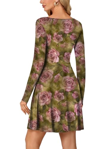 Image of LYANER Women's Long Sleeve Mini Dress Loose Casual Empire Waist Above Knee Length Dresses