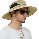 EINSKEY Men's Wide Brim Sun Hat, Waterproof Sun Protection Bucket Hat Boonie Safari Cap for Summer Outdoor Fishing Hunting Desert Hawaiian (Khaki)