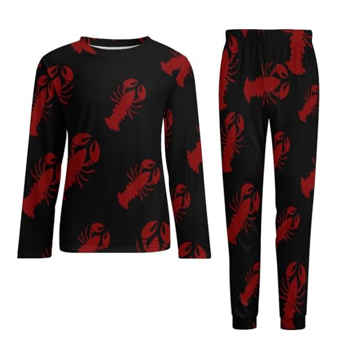Lobster Men's Pajamas Set Long Sleeve Sleepwear Soft 2 Piece Loung Set Pjs with Pockets4