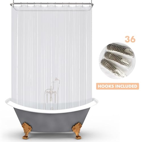 Image of Mrs Awesome Clawfoot Tub Shower Curtain or Liner with 12 Magnets - Free 36 Hooks Included, Waterproof PEVA, 180 inch x 70 inch, Clear