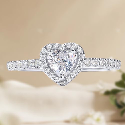 Silver Plated Halo Ring - Stunning Heart Design with 8 Heart and 8 Arrows Cubic Zirconia, Perfect as a Promise or Fashion Ring for Wom