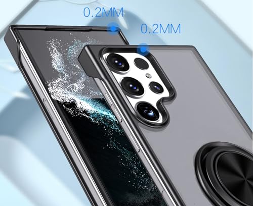 Image of REALCASE Compatible with Samsung S22 Ultra / S23 Ultra Back Cover Case | Stylish Frameless Matte PC TPU with Magnetic Ring Stand Case Back Cover for Samsung Galaxy S22 Ultra / S23 Ultra 5G (Black)