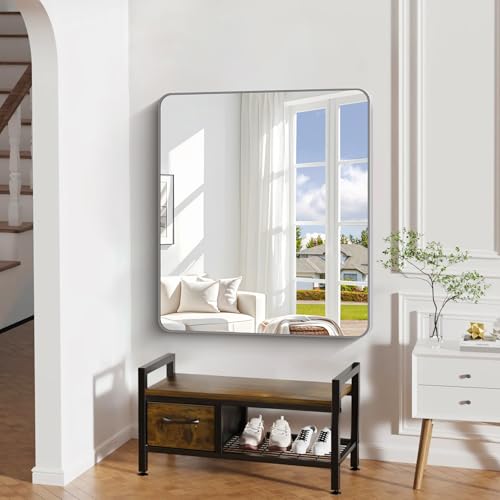 Image of DESBING 40 inch x 36 inchBathroom Mirror, Silver Wall Mirror with Metal Frame, Decorative Rectangular Vanity Mirror for Bedroom Bathroom Living Room Entryway (Horizontal /Vertical)