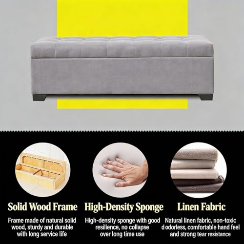 Banc ottoman de rangement coffre bout de lit repose-pieds en lin